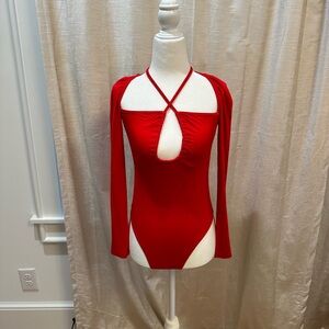 Superdown, red bodysuit, size small. Like new.